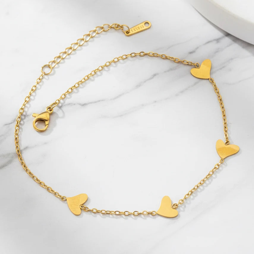 18K Gold-Plated Heart Charm Chain Anklet