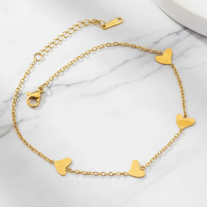 18K Gold-Plated Heart Charm Chain Anklet