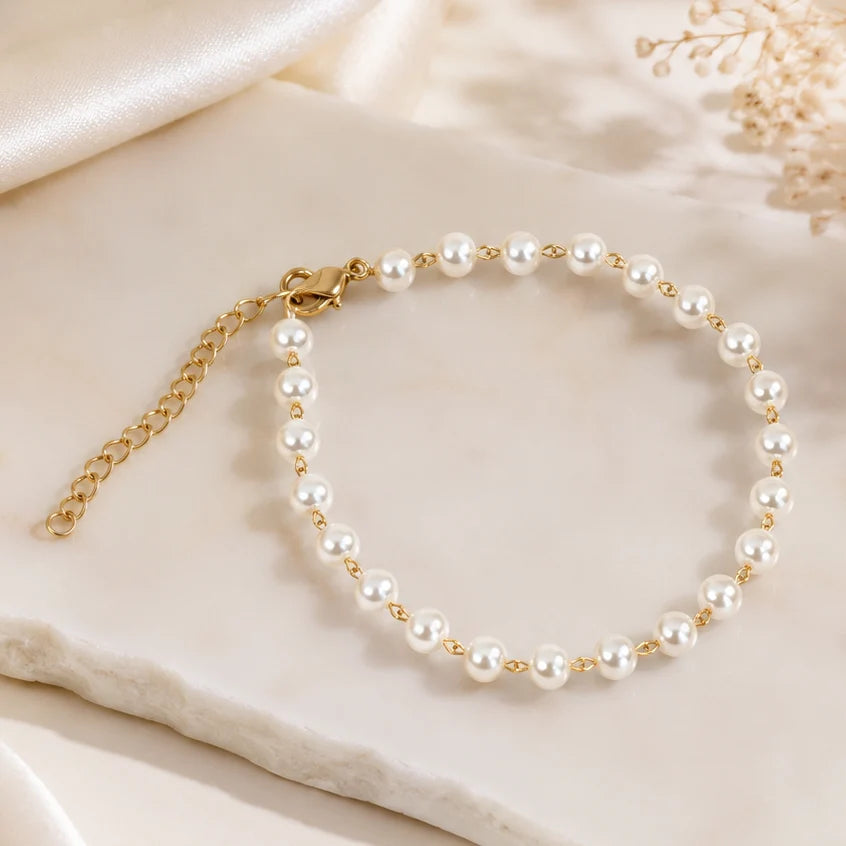 18K Gold-Plated Pearl Chain Anklet