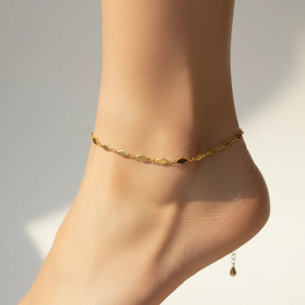 18K Gold-Plated Geometric Link Anklet