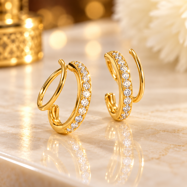 18K Gold-Plated CZ Double-Layer Hoop Earrings