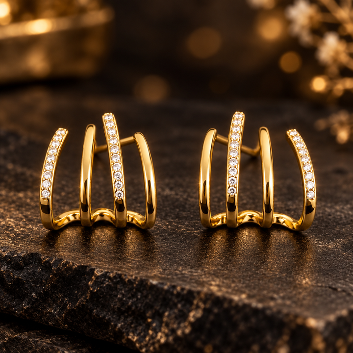 18K Gold-Plated CZ Multi-Hoop Earrings