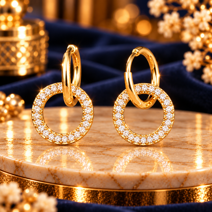 18K Gold-Plated CZ Linked Circle Earrings