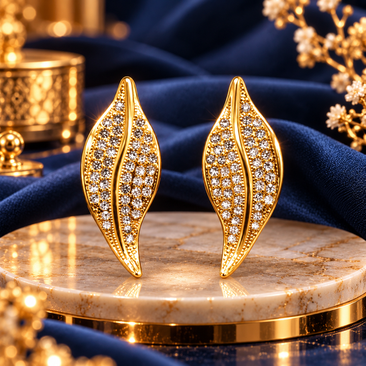 18K Gold-Plated CZ Leaf Drop Earrings
