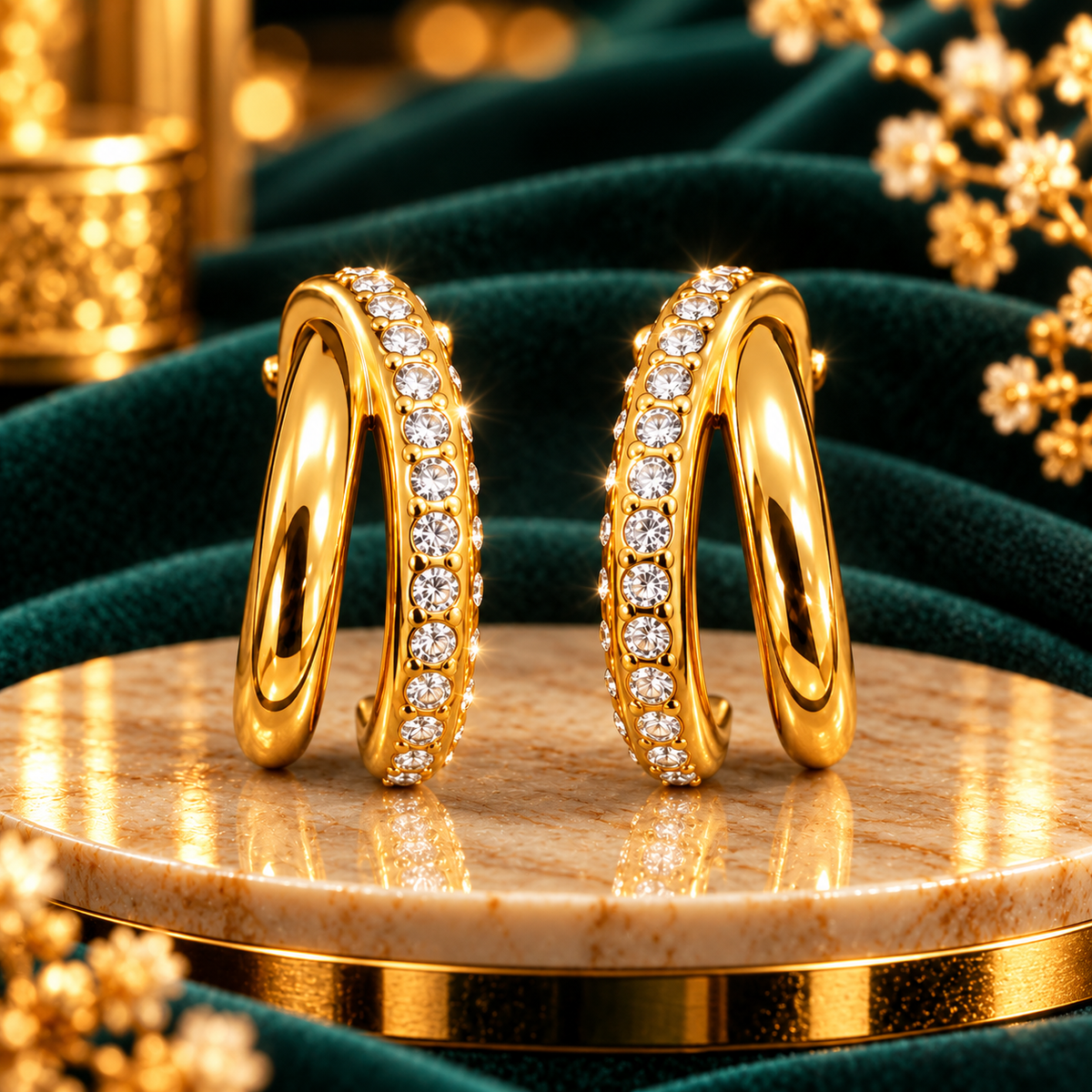 18K Gold-Plated CZ Double Hoop Earrings