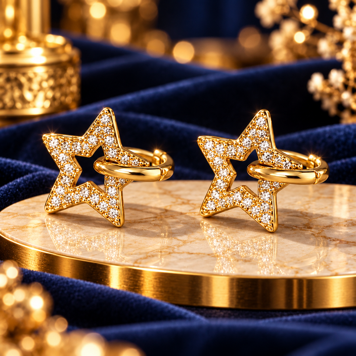 18K Gold-Plated CZ Star Hoop Earrings