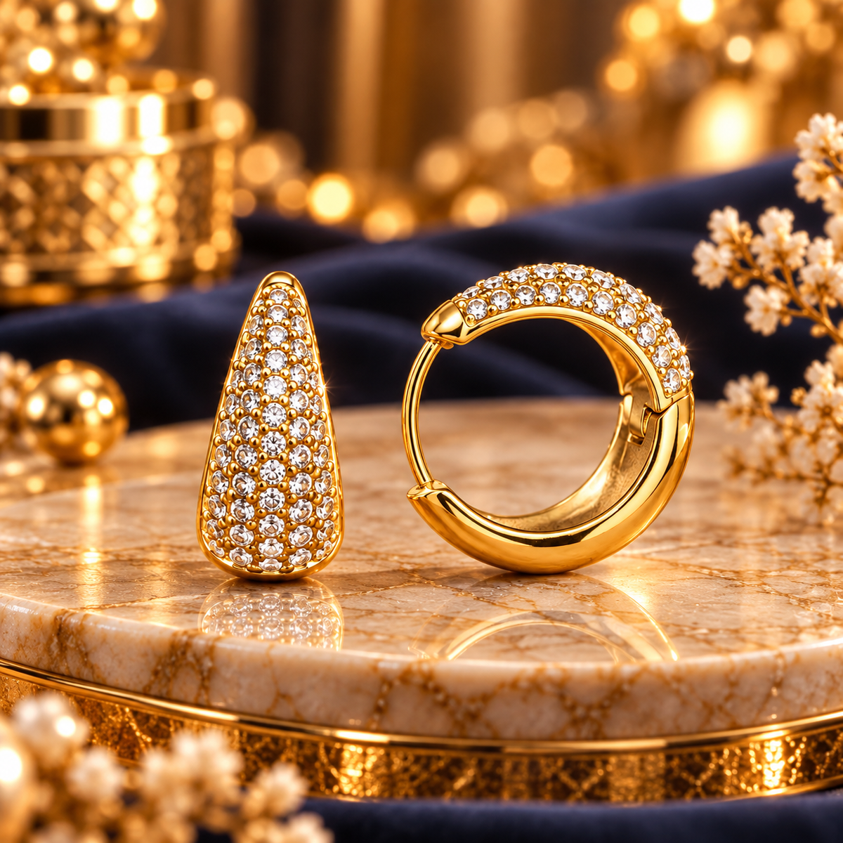 18K Gold-Plated CZ Teardrop Hoop Earrings