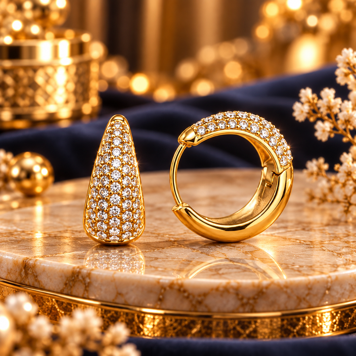 18K Gold-Plated CZ Teardrop Hoop Earrings