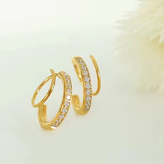 18K Gold-Plated CZ Double-Layer Hoop Earrings