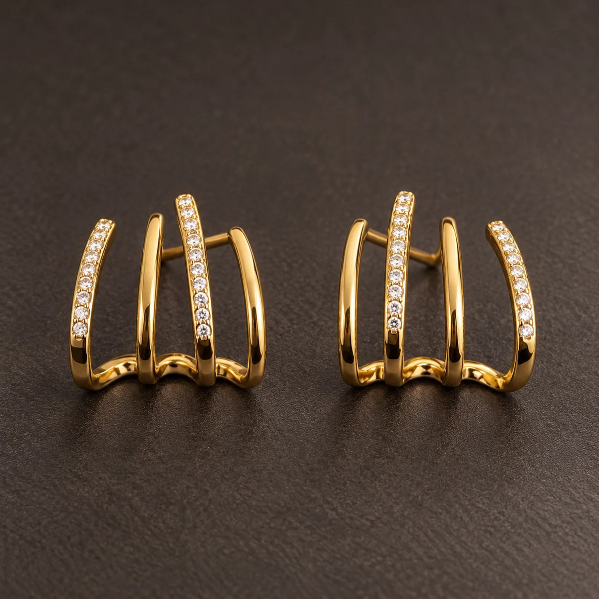 18K Gold-Plated CZ Multi-Hoop Earrings