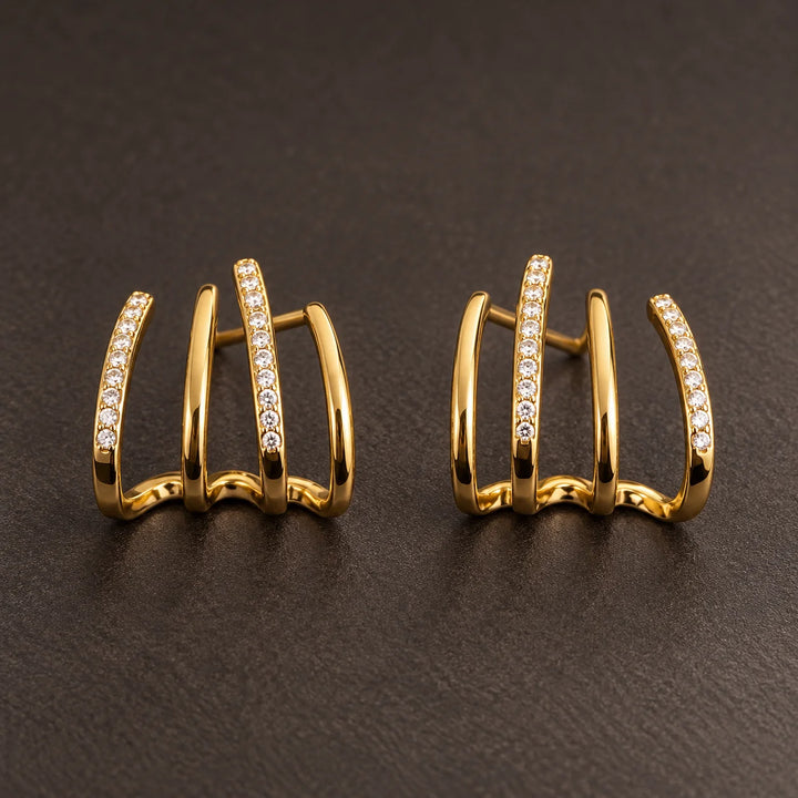 18K Gold-Plated CZ Multi-Hoop Earrings