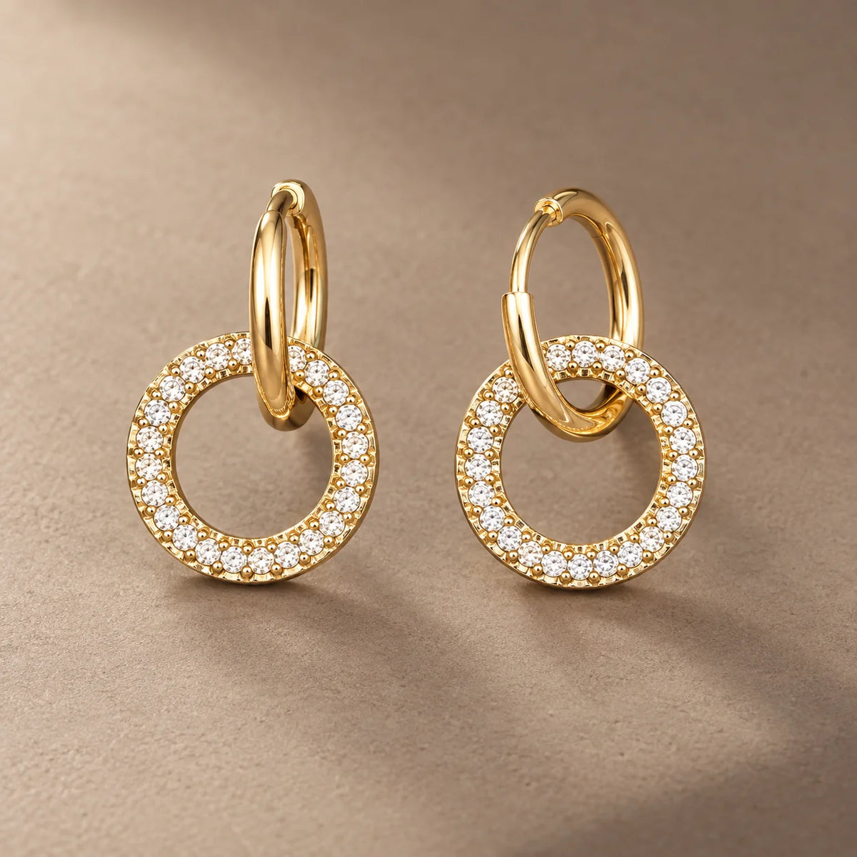 18K Gold-Plated CZ Linked Circle Earrings