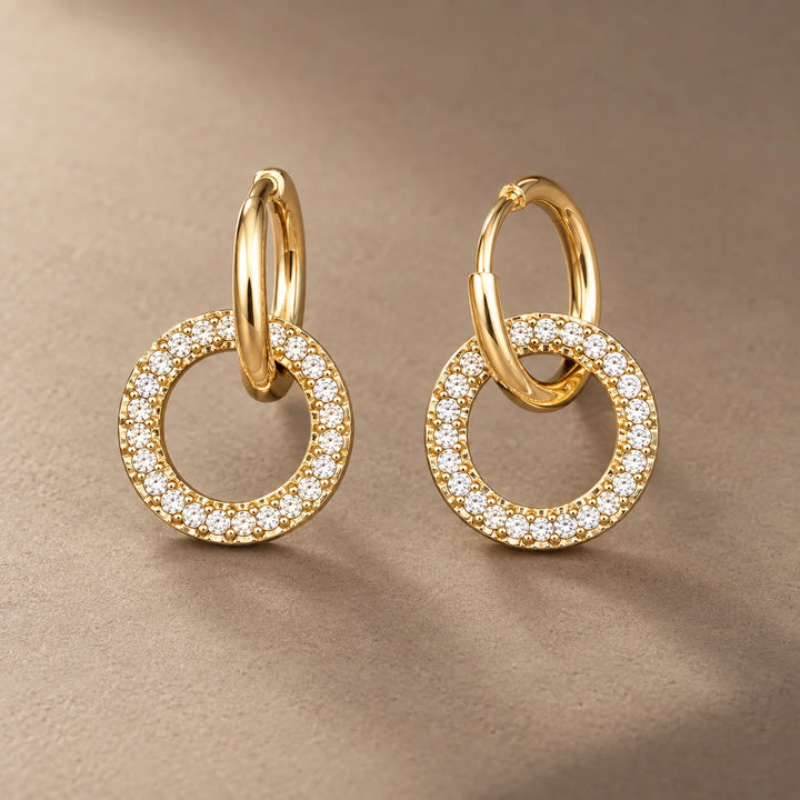 18K Gold-Plated CZ Linked Circle Earrings