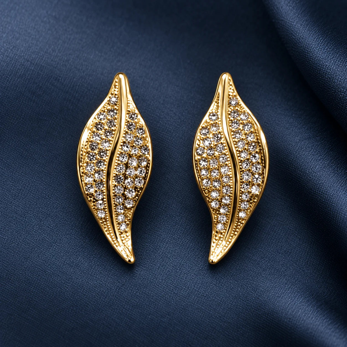 18K Gold-Plated CZ Leaf Drop Earrings