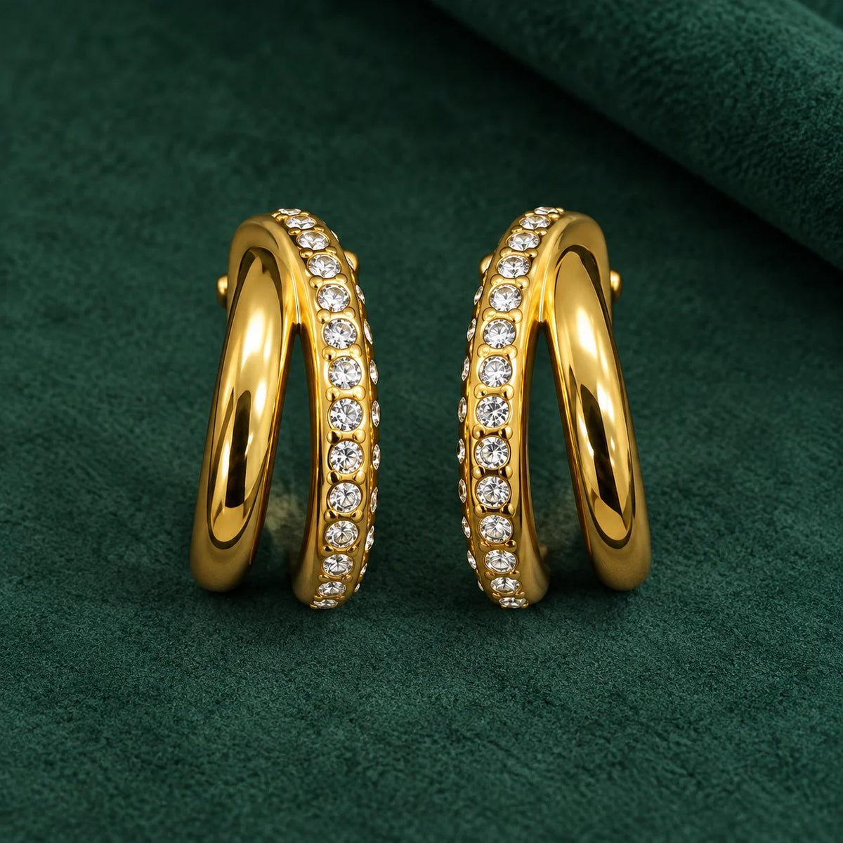 18K Gold-Plated CZ Double Hoop Earrings