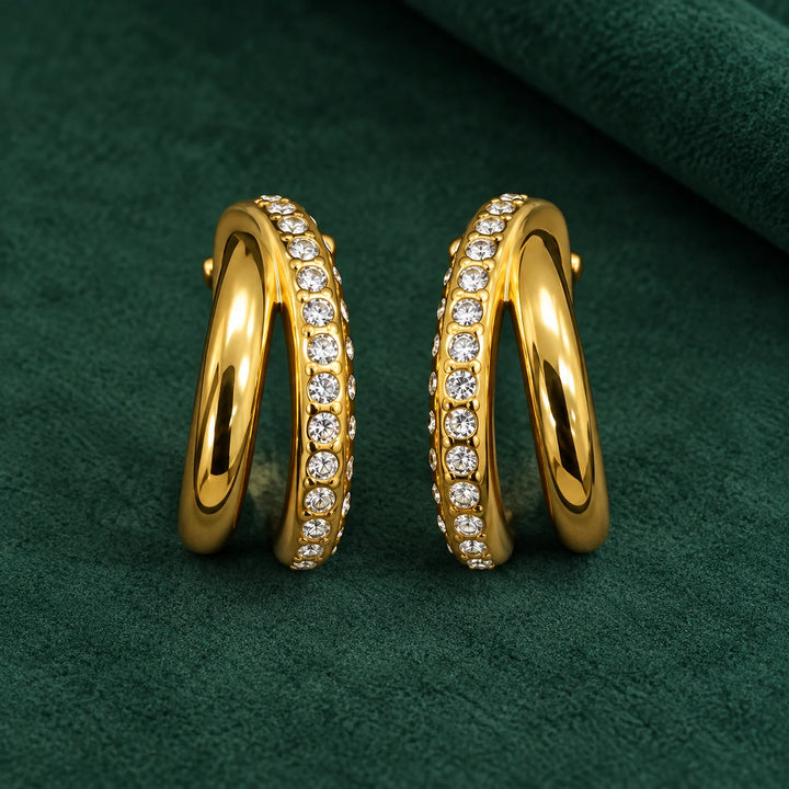 18K Gold-Plated CZ Double Hoop Earrings