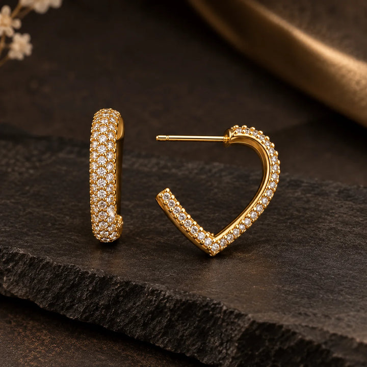 18K Gold-Plated CZ Heart Hoop Earrings