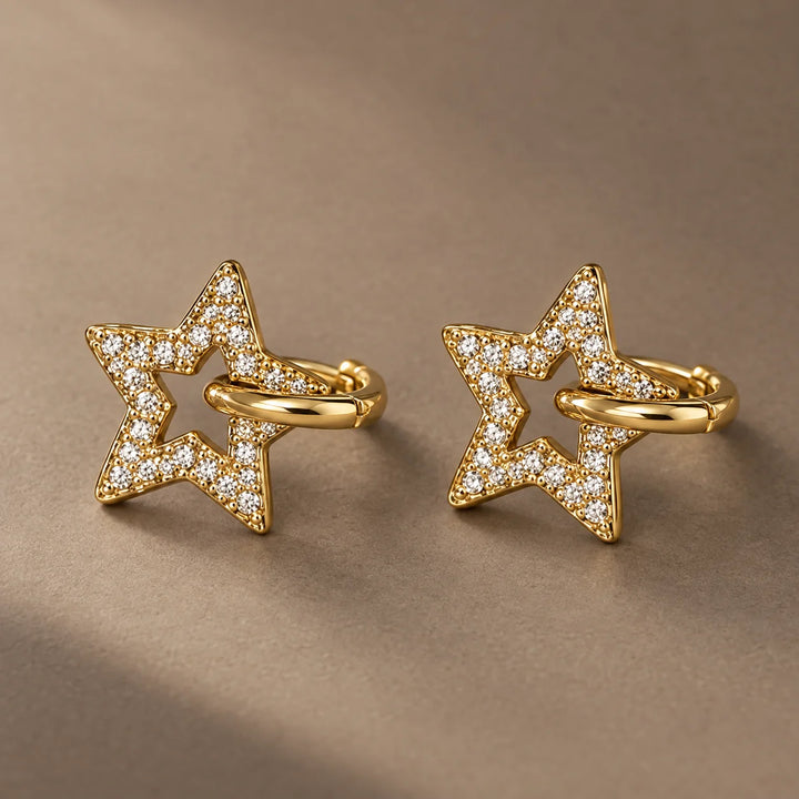 18K Gold-Plated CZ Star Hoop Earrings