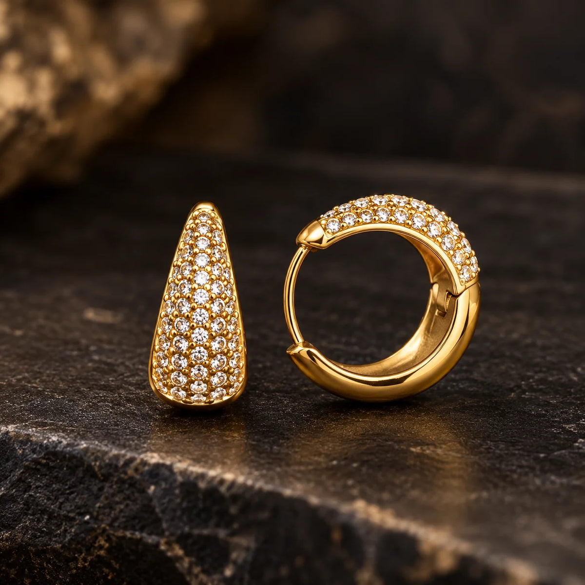 18K Gold-Plated CZ Teardrop Hoop Earrings