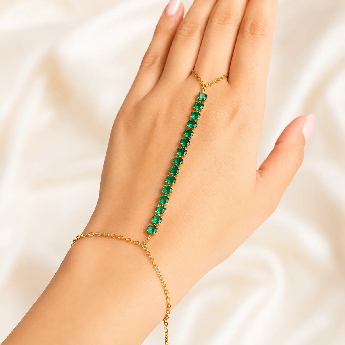18K Gold-Plated Green Stone Hand Chain