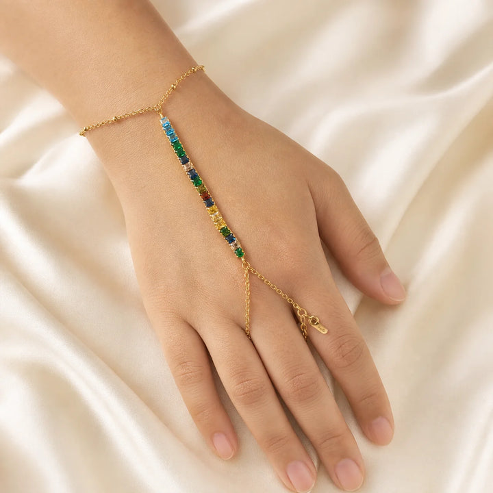 18K Gold-Plated Multicolour Box Stone Hand Chain