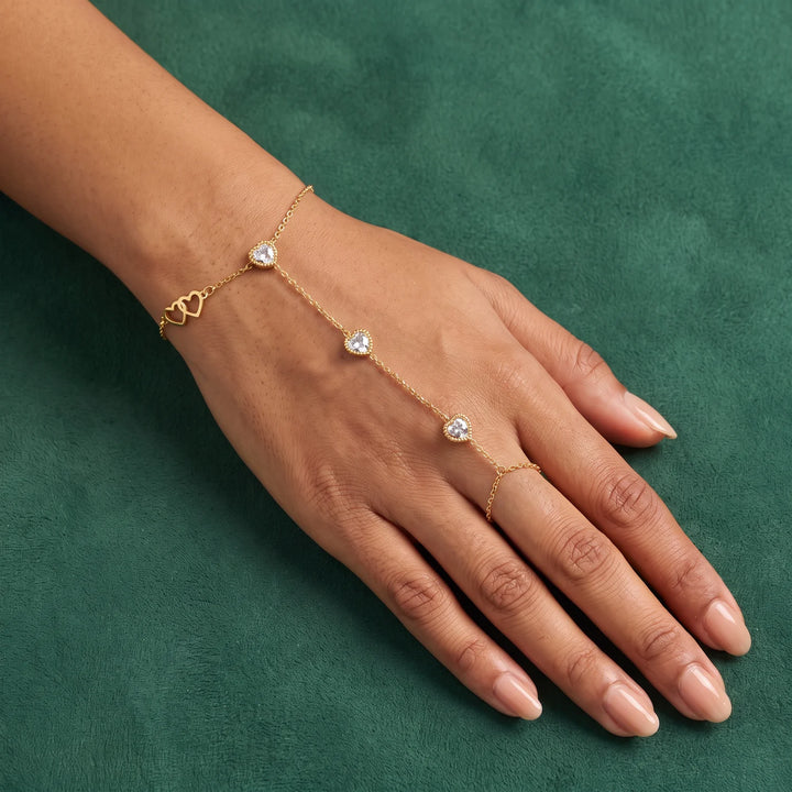 18K Gold-Plated Triple CZ Heart Hand Chain