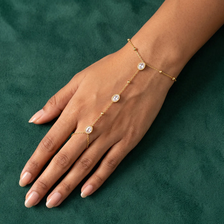18K Gold-Plated CZ Round Motif Hand Chain