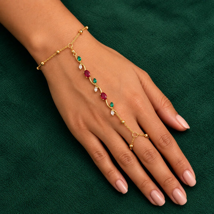 18K Gold-Plated Multicolour Plant Stone Hand Chain