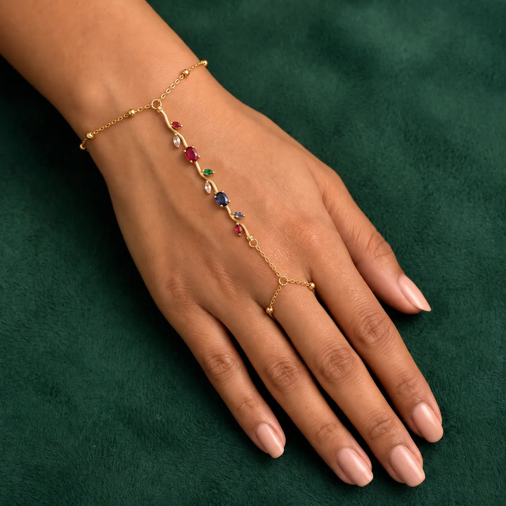 18K Gold-Plated Multicolour Stone Drop Hand Chain