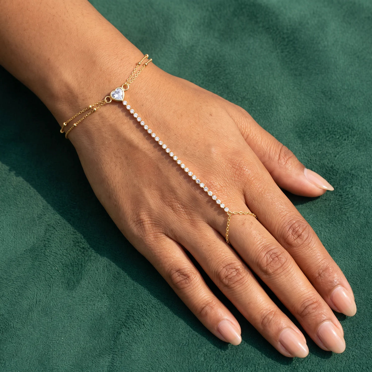 18K Gold-Plated CZ Pearl Chain Hand Chain