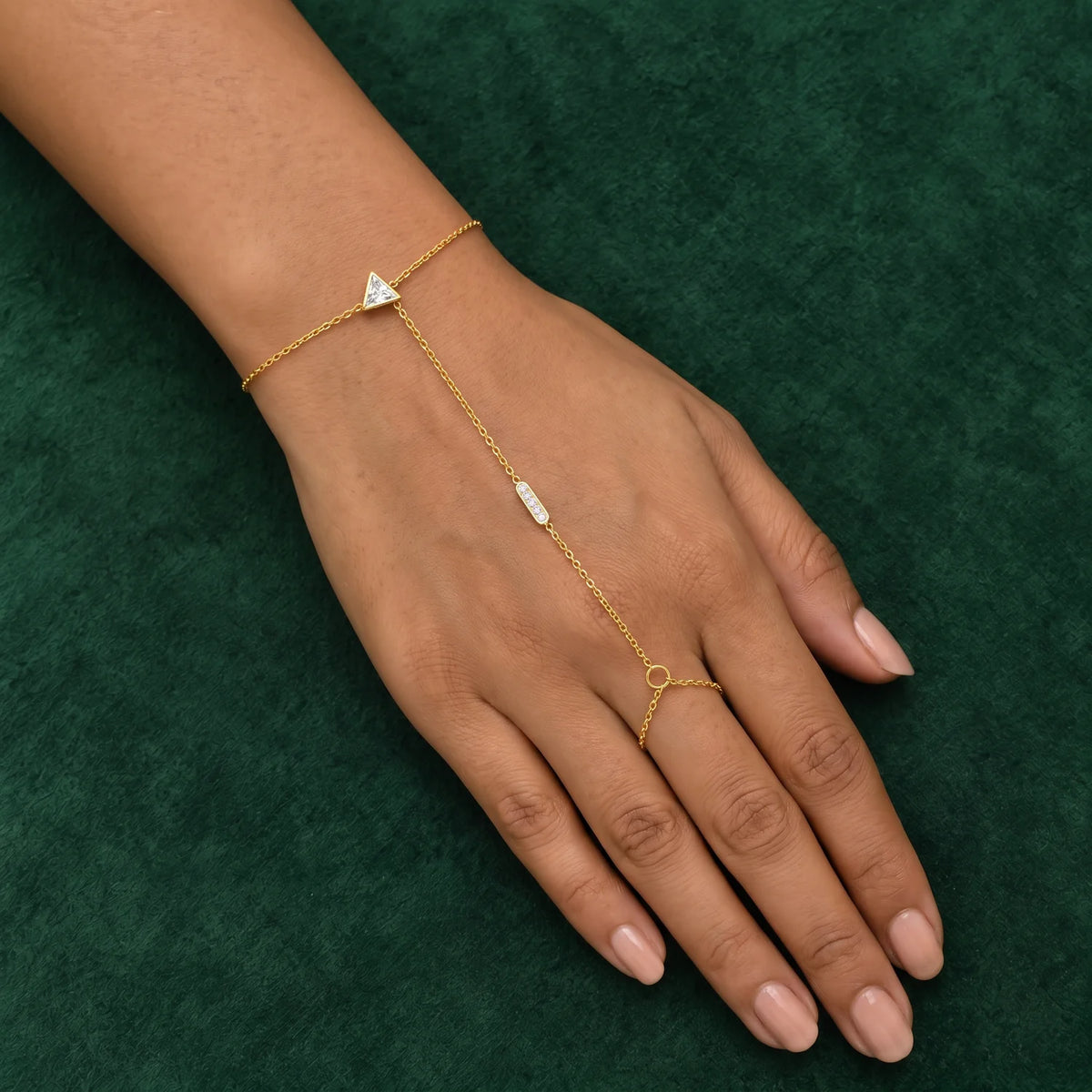 18K Gold-Plated CZ Triangle Hand Chain