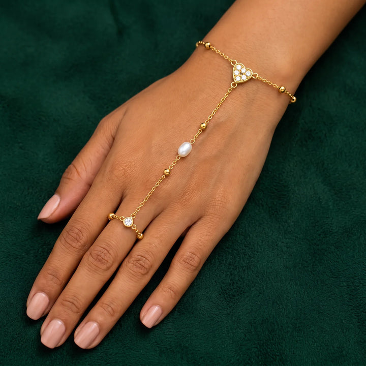 18K Gold-Plated Pearl & CZ Hand Chain