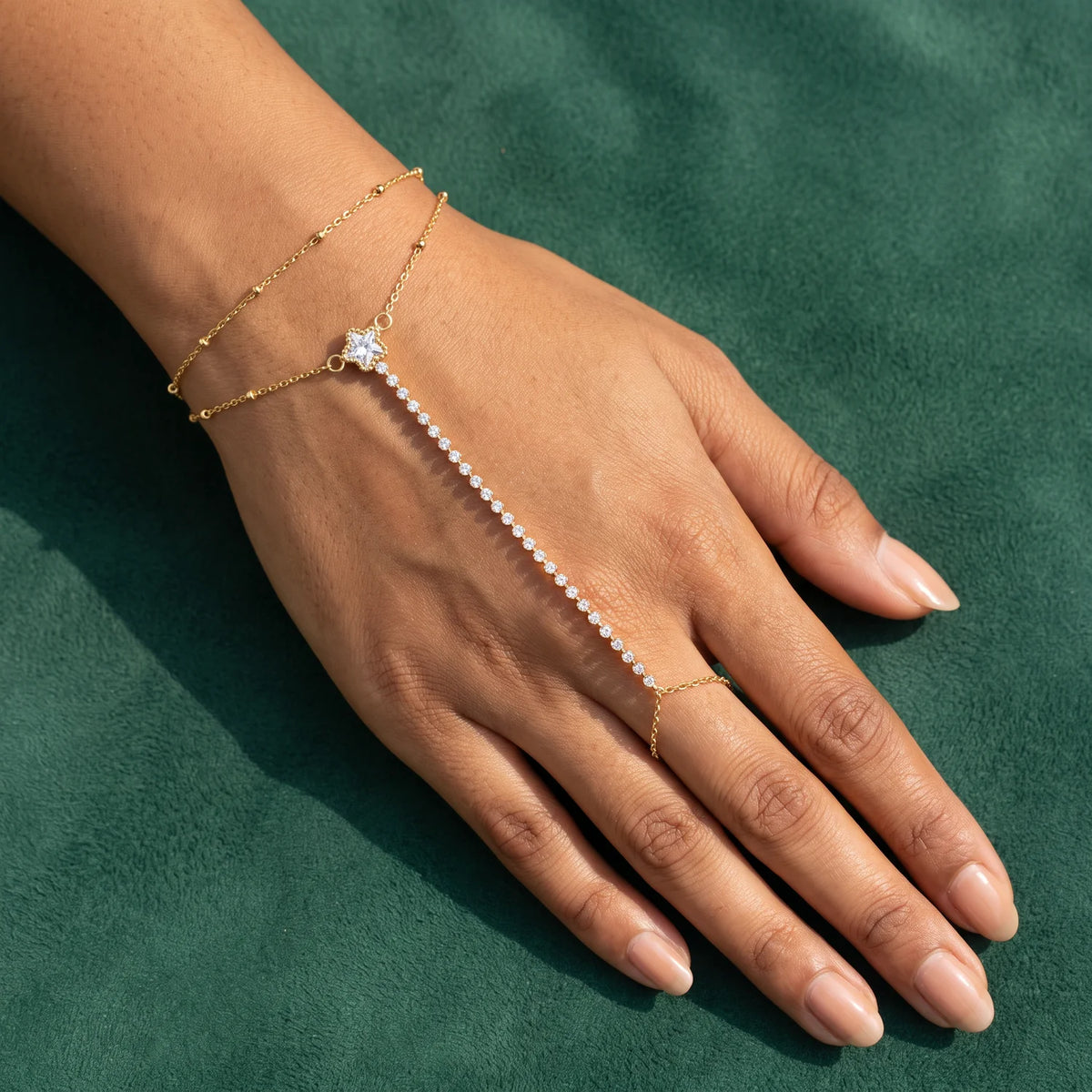 18K Gold-Plated CZ Star Hand Chain