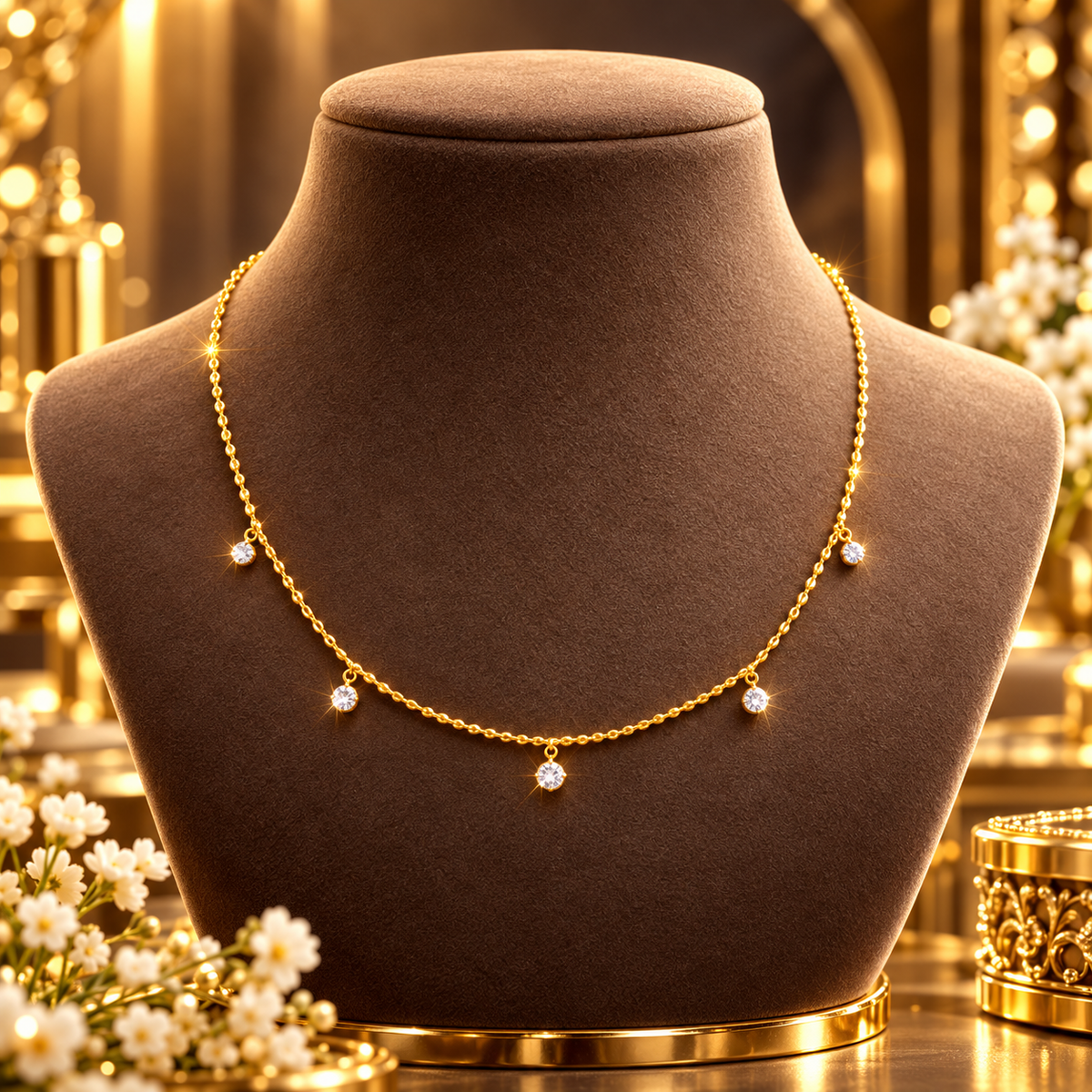 18K Gold-Plated CZ Station Necklace