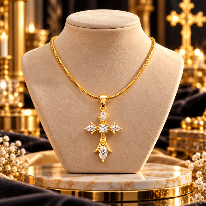 18K Gold-Plated CZ Cross Pendant Necklace