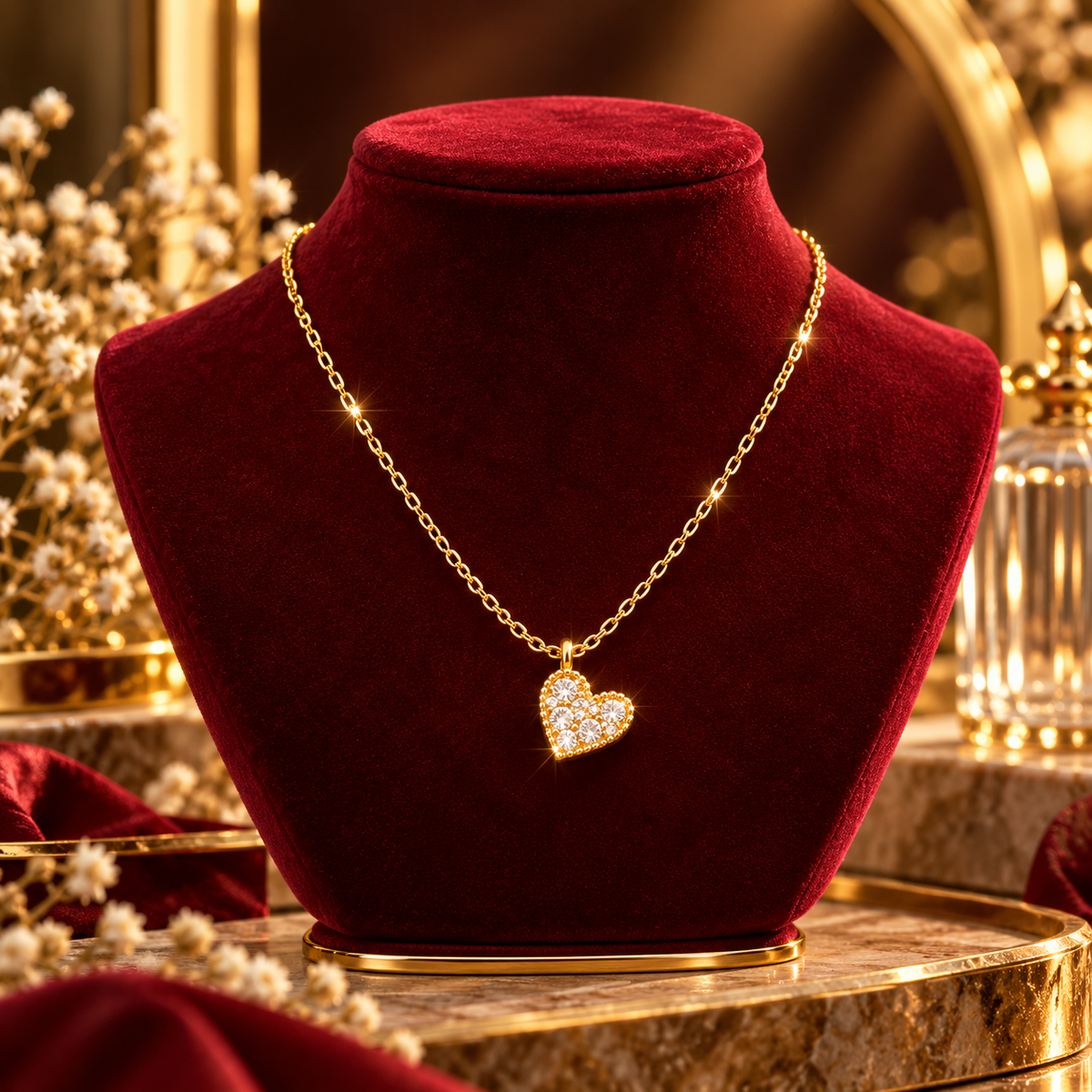 18K Gold-Plated CZ Heart Pendant Necklace