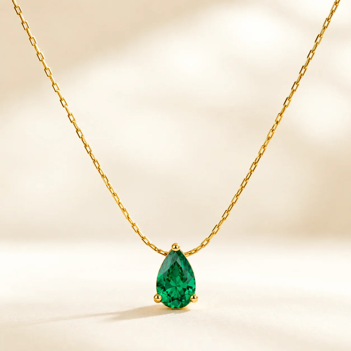 18K Gold-Plated Green CZ Teardrop Pendant Necklace