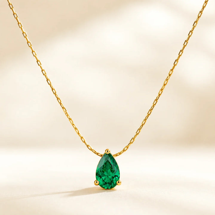 18K Gold-Plated Green CZ Teardrop Pendant Necklace
