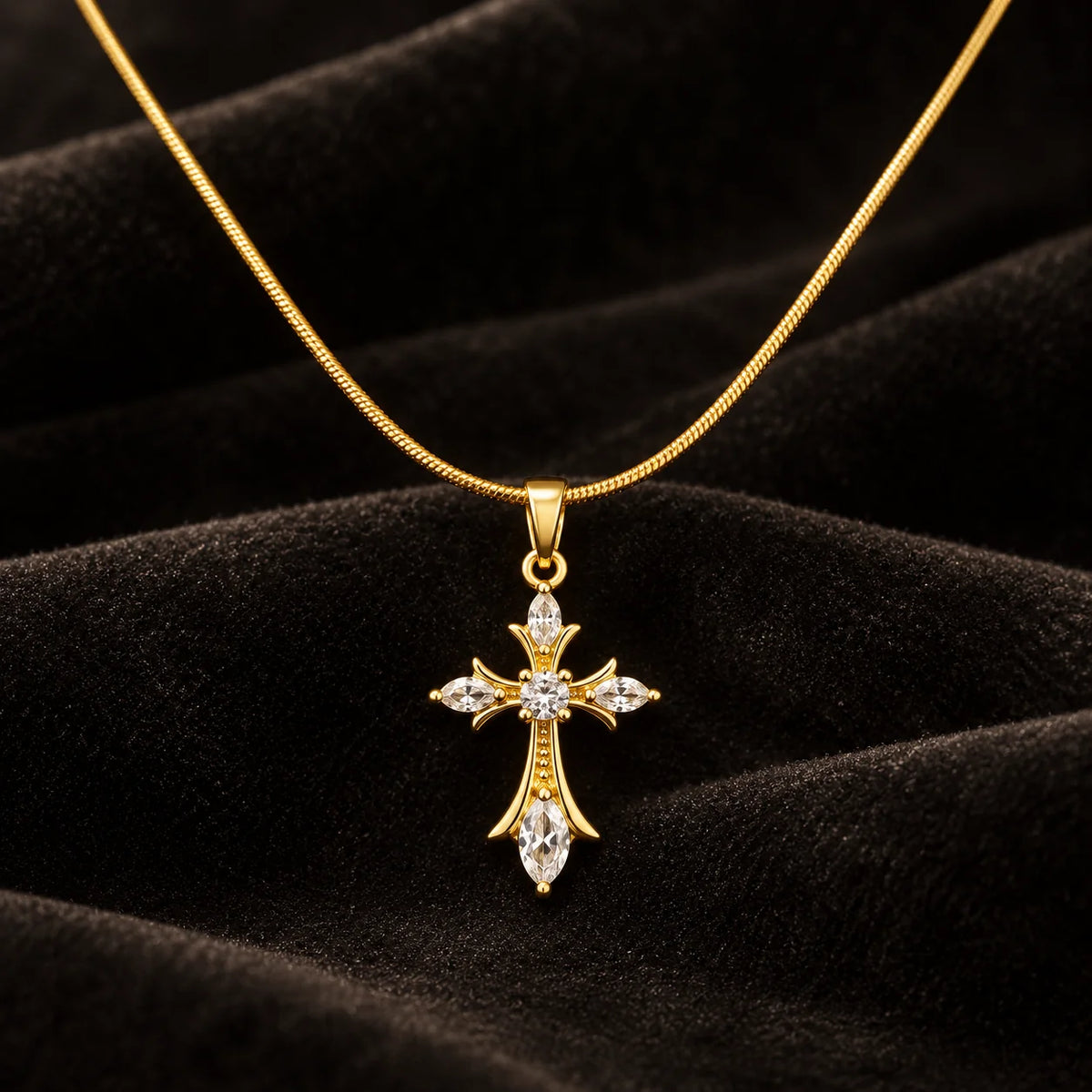 18K Gold-Plated CZ Cross Pendant Necklace