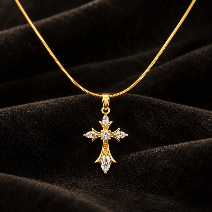 18K Gold-Plated CZ Cross Pendant Necklace
