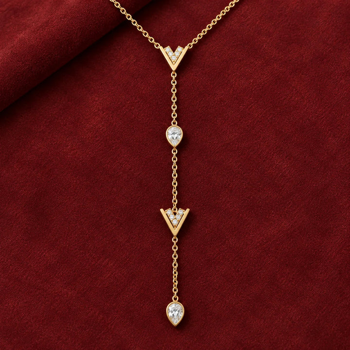 18K Gold-Plated CZ V-Chain Drop Necklace