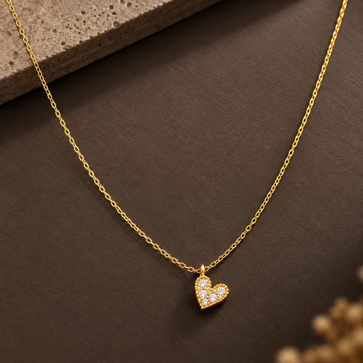 18K Gold-Plated CZ Heart Pendant Necklace