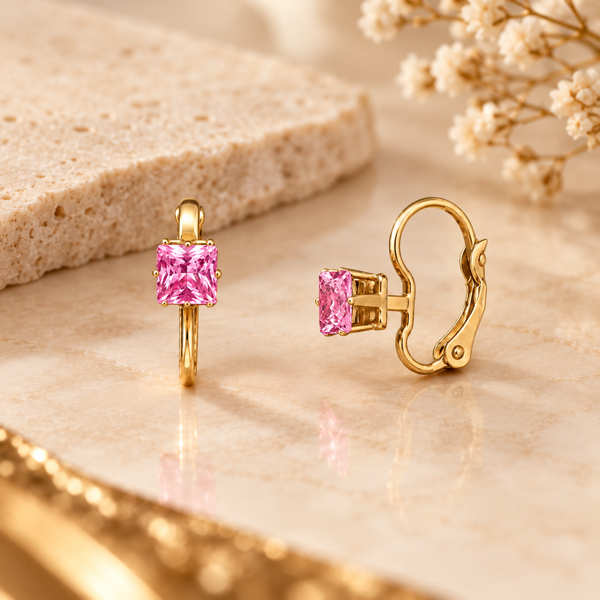 18K Gold-Plated Pink Crystal Square Hoop Earrings