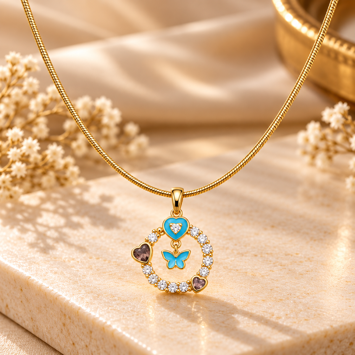 18K Gold-Plated Azure Butterfly Heart Necklace